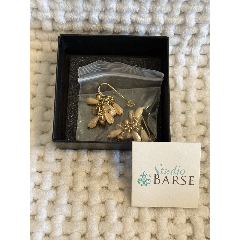 Studio Barse Cream Bead Dangle Earrings Gold Tone NIB 146651 Drop Hook
